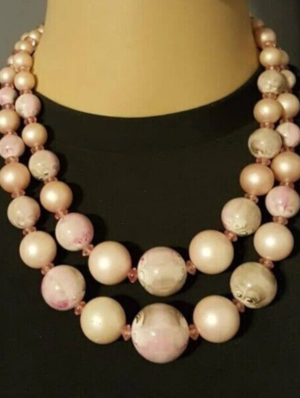 Vintage Pink Beaded Necklace Multi-strand Jewelry Adjustable 17" rd02-01